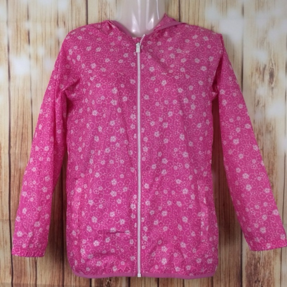 Lands end kids pink floral packable rain jacket